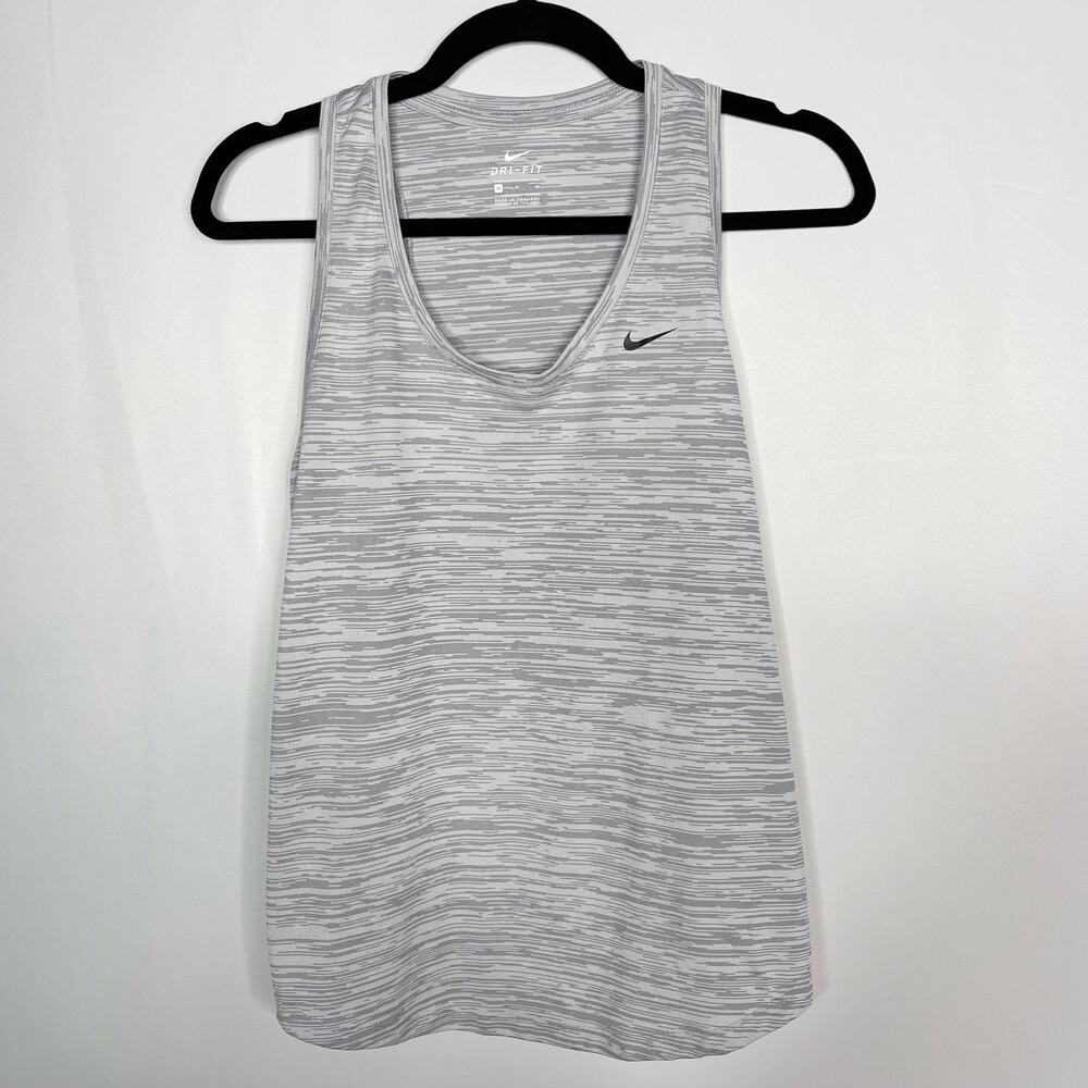 Nike Womens Medium M Gray Spacedye Legend Training Tank Top Dri Fit Scoop Neck